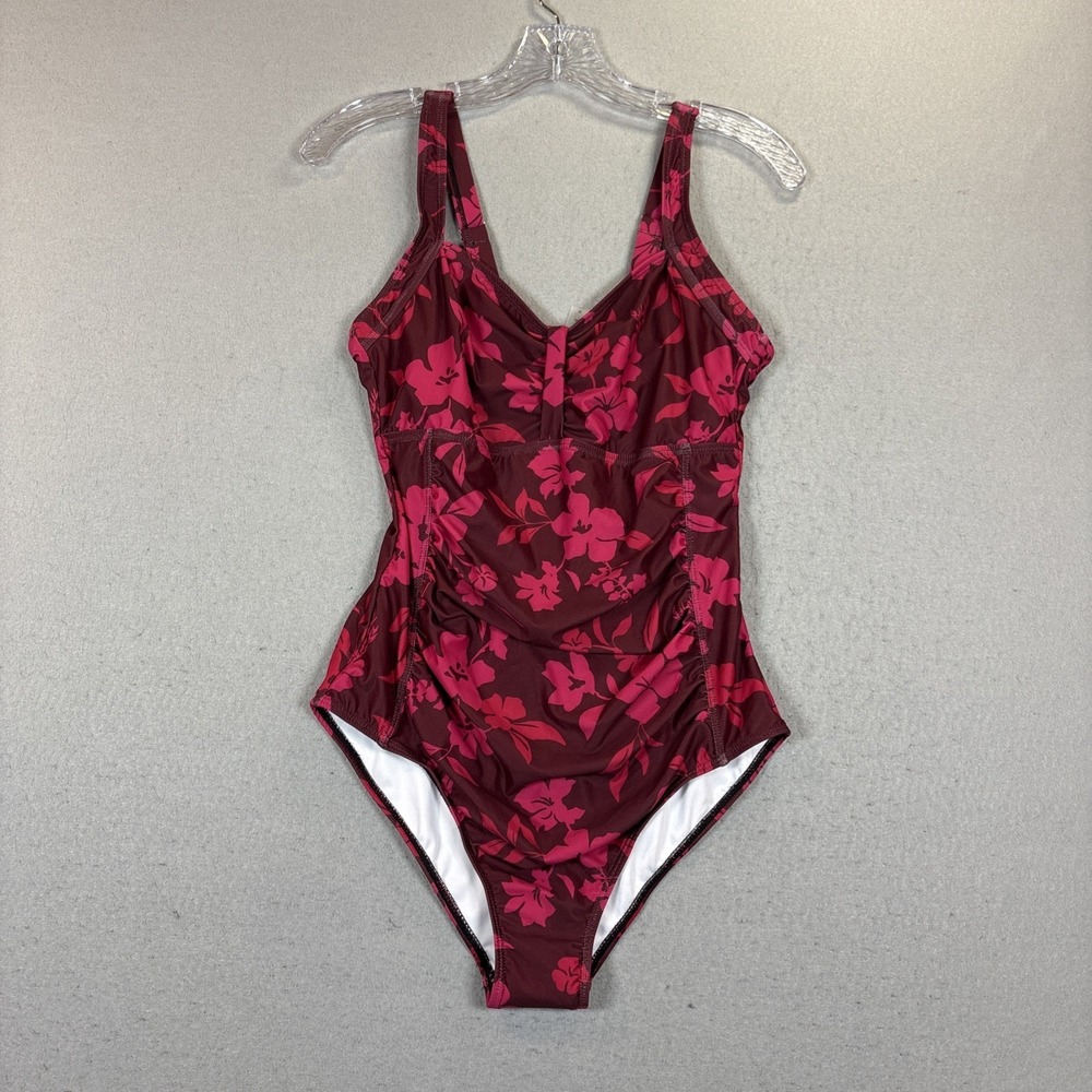 Tempt Me Red leaf print one piece swim suit size Medium NWT